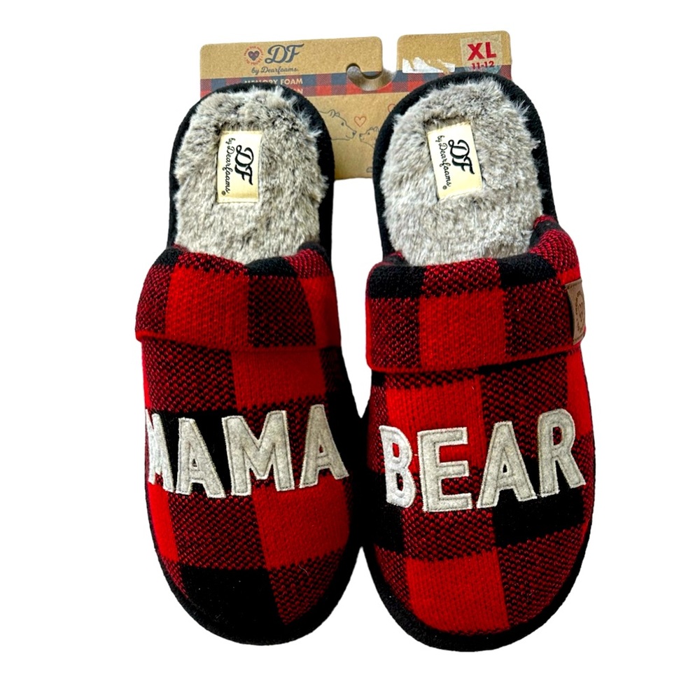 Deerfoams mama bear Buffalo plaid memory foam slippers women XL